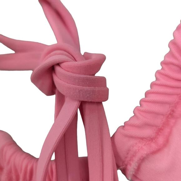 WeWoreWhat Cut Out One Piece Swimsuit Baby Pink Halter Runched Cup Tie - Picture 16 of 16